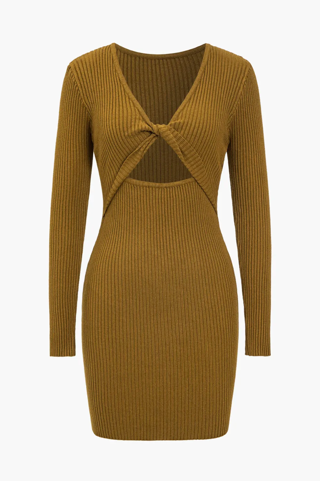 Cheap Knit Cut Out Twist Knot V-Neck Long Sleeve Dress Long Sleeve Dresses | Knitwear