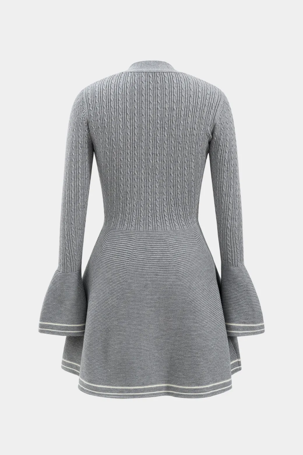 Best Knitted Button V-Neck Bell Sleeve Long Sleeve Sweater Dress Knitwear | Long Sleeve Dresses