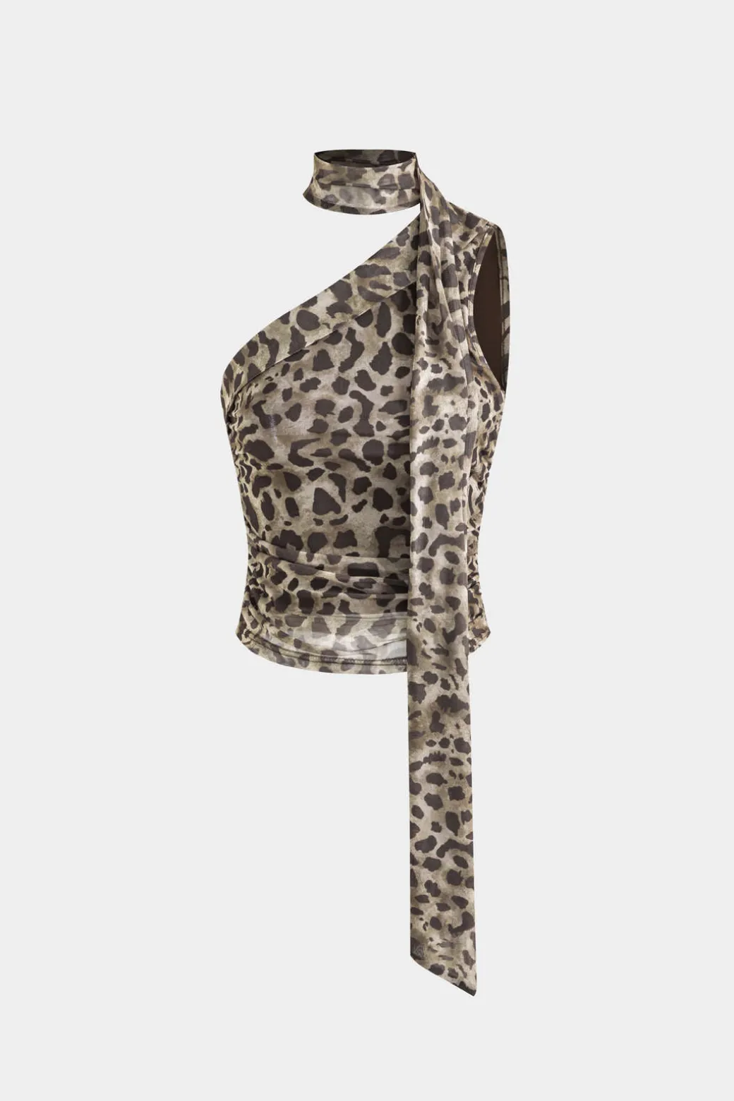 Sale Leopard Print Asymmetrical Mesh Tank Top Tank Tops & Cami