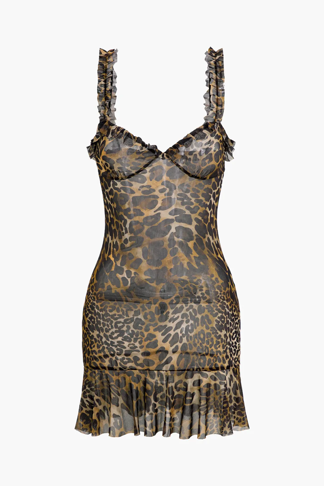 Hot Leopard Print Scallop Edge Mini Dress Mini Dresses