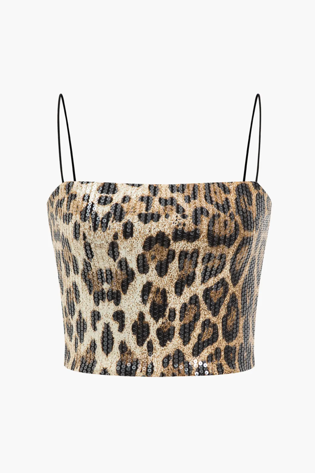 Discount Leopard Print Sequin Shiny Cropped Cami Top Tank Tops & Cami