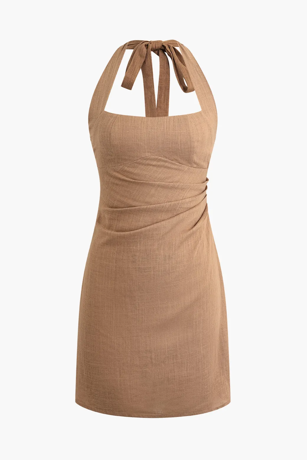 Flash Sale Linen Halter Neck Ruched Mini Dress Mini Dresses