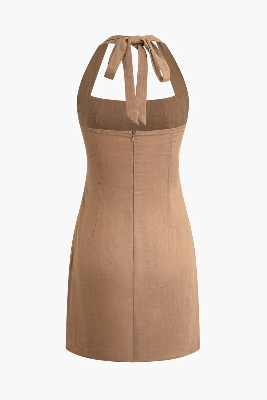 Flash Sale Linen Halter Neck Ruched Mini Dress Mini Dresses
