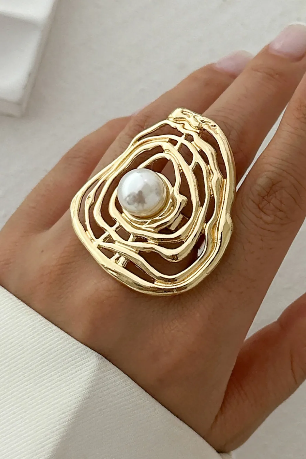 Best Sale Metal Pearl Exaggerated Ring Accessories