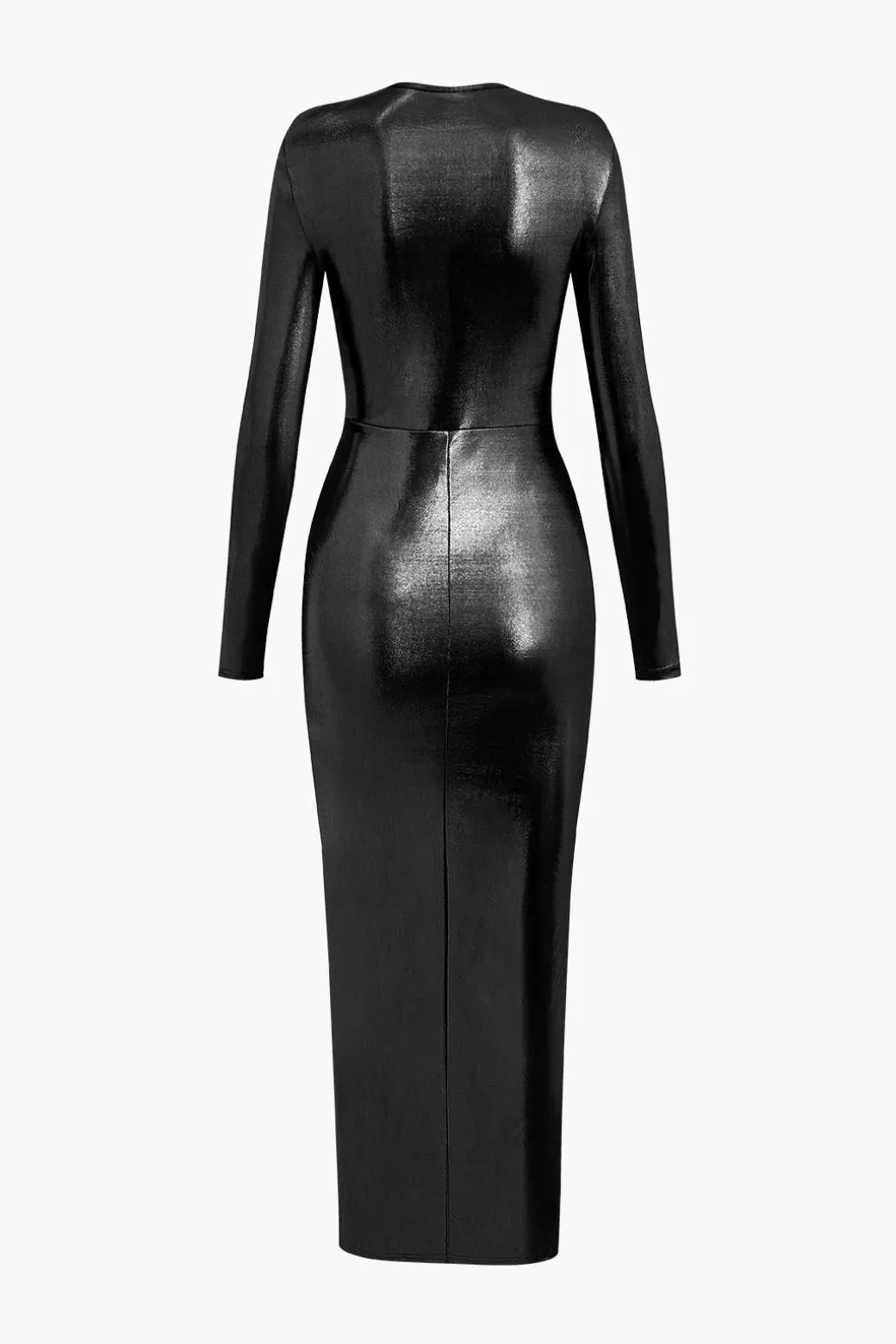 Best Metallic V-neck Ruched Slit Wrap Maxi Dress Long Sleeve Dresses | Maxi Dresses