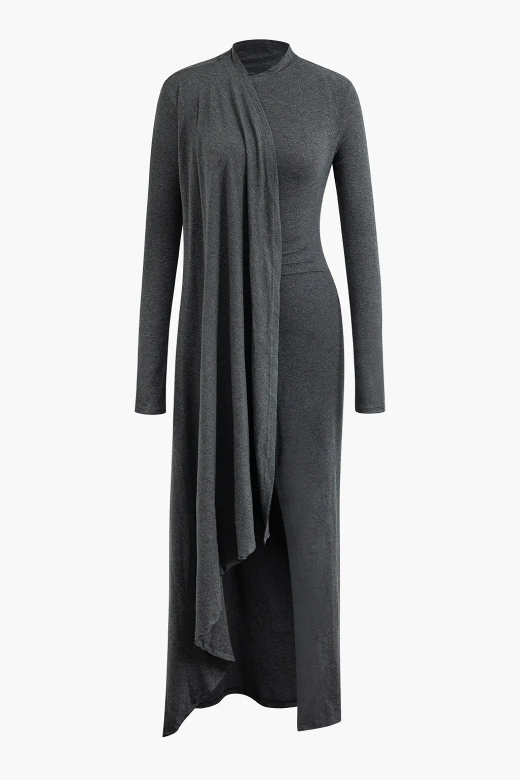 New Mock Neck Wrap Ruched Long Sleeve Slit Maxi Dress Long Sleeve Dresses | Maxi Dresses