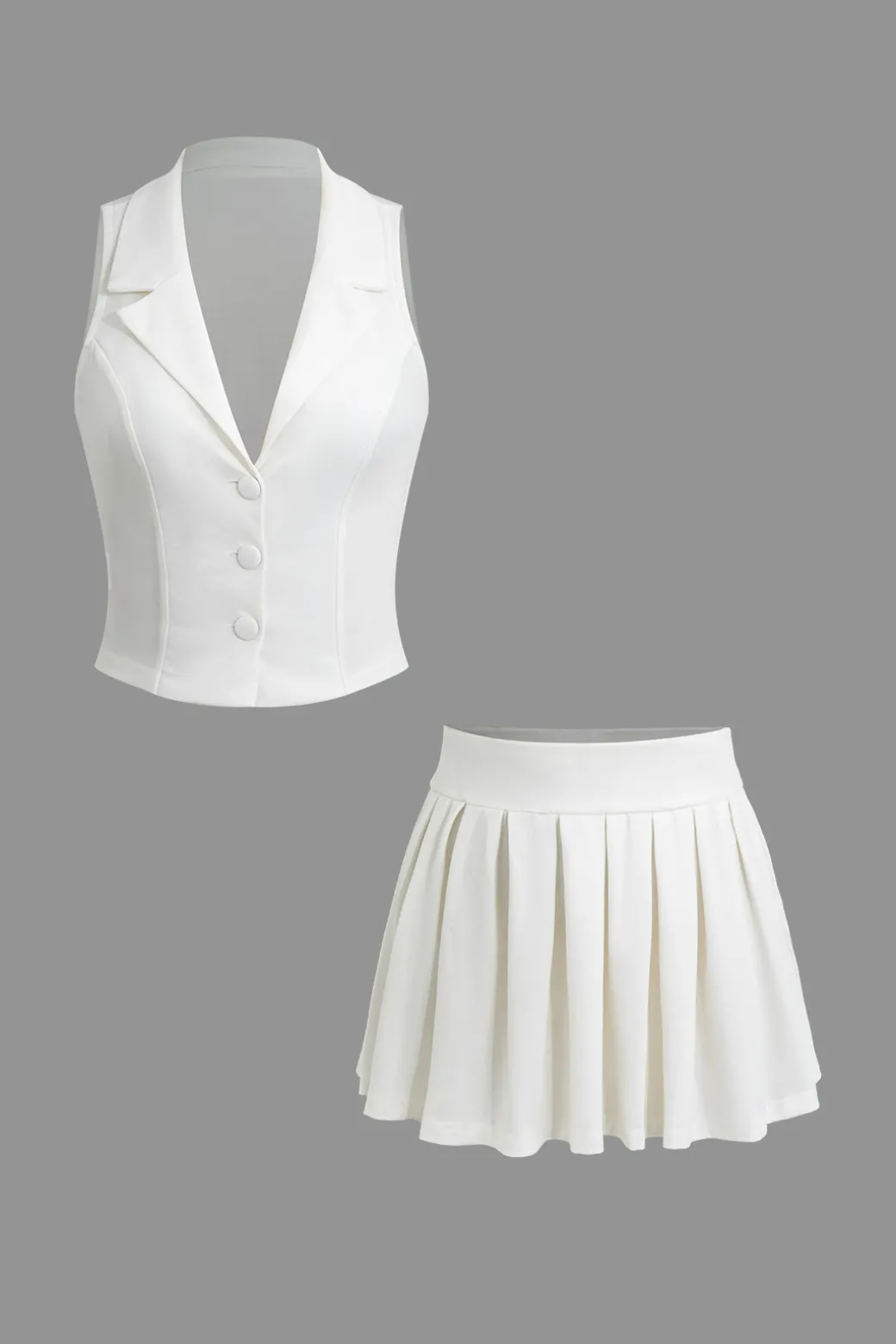 Sale Notched Lapel Vest And Pleated Mini Skirt Set Skirt Sets