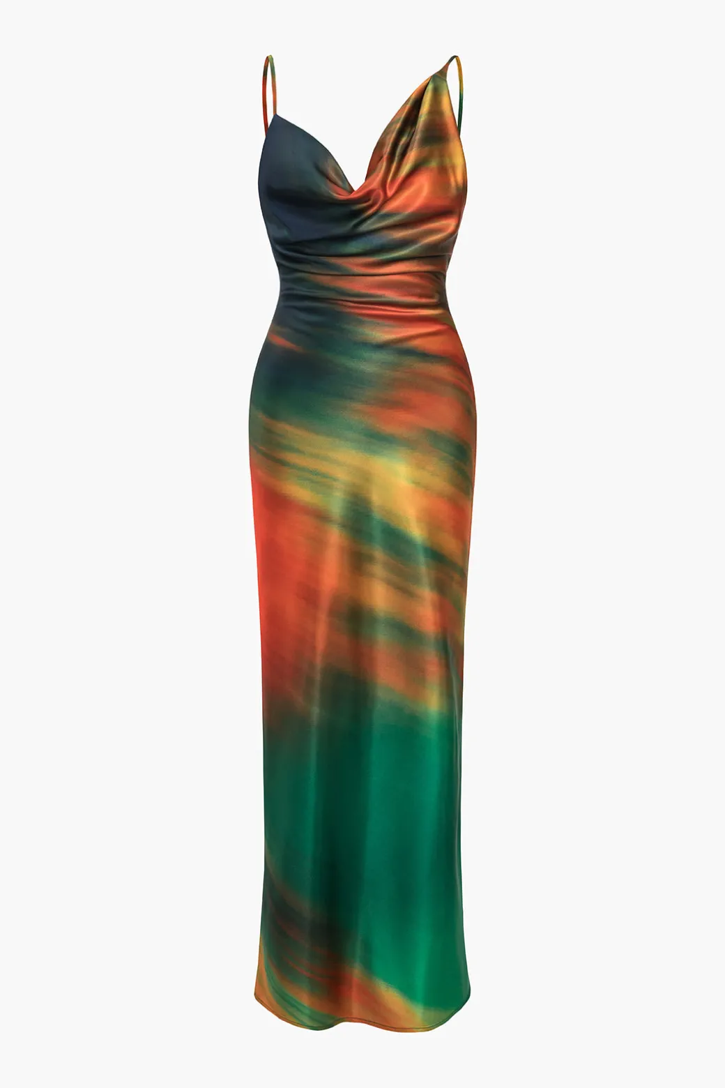 Store Ombre Print Cowl Neck Asymmetrical Slip Maxi Dress Maxi Dresses