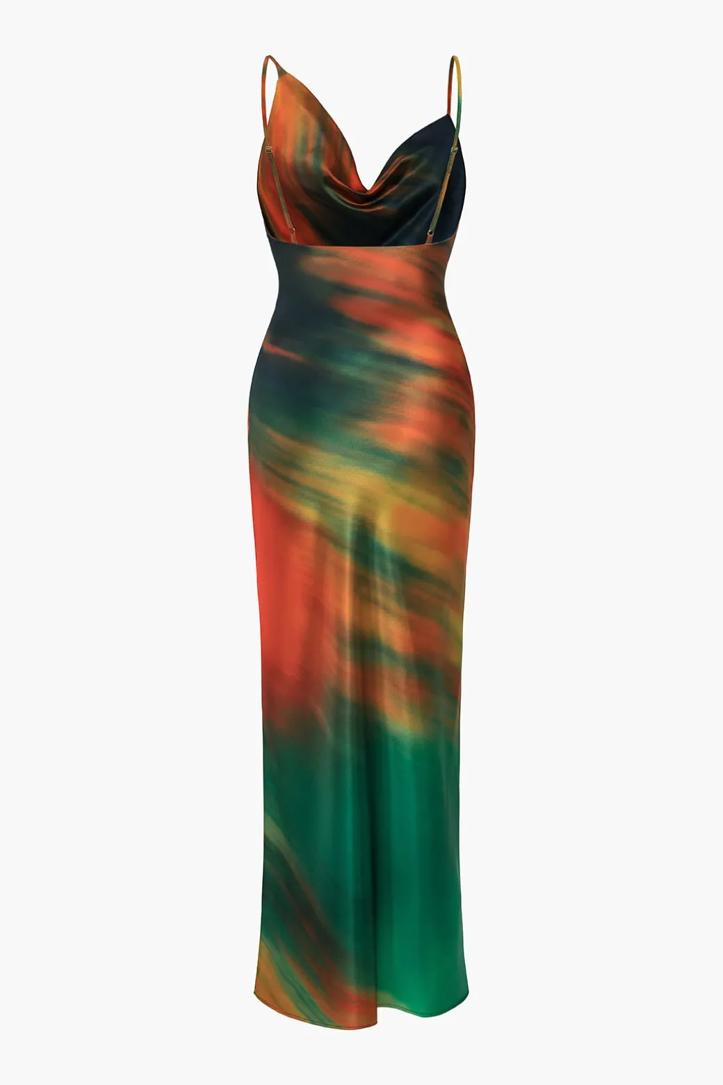 Store Ombre Print Cowl Neck Asymmetrical Slip Maxi Dress Maxi Dresses