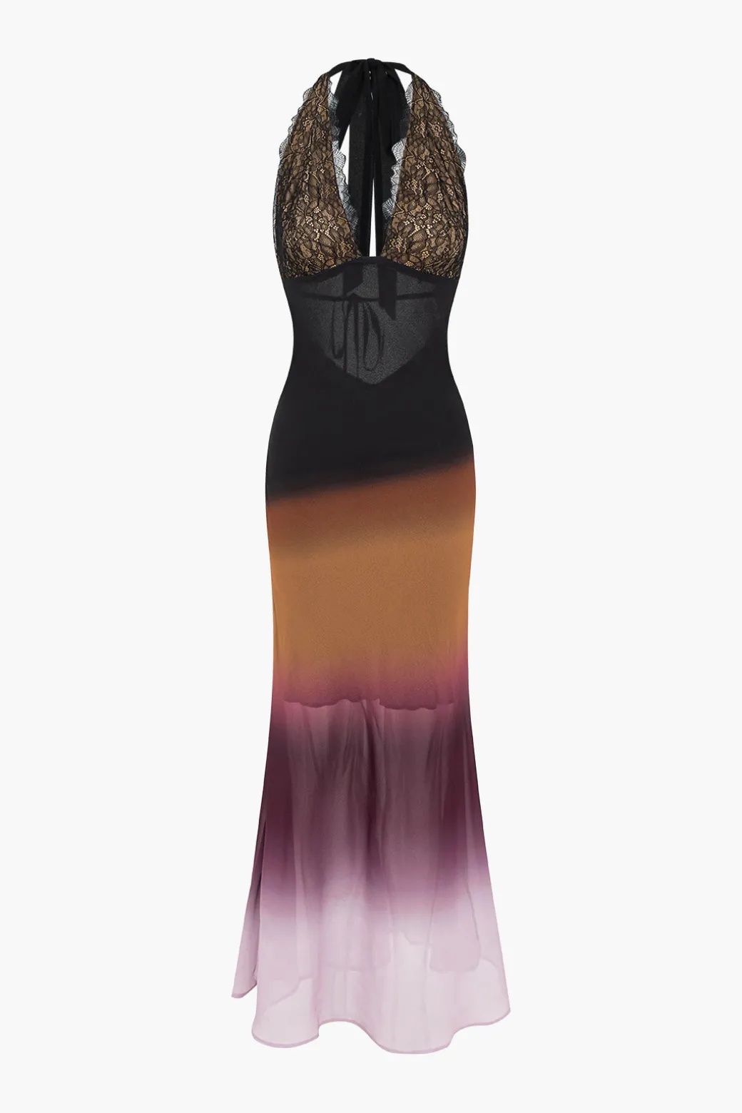 New Ombre Print Mesh Backless Lace Sleeveless Maxi Dress Maxi Dresses