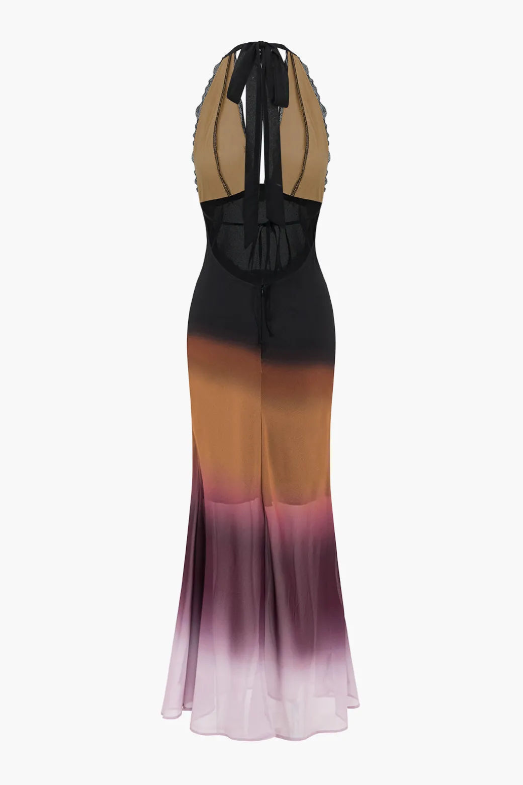 New Ombre Print Mesh Backless Lace Sleeveless Maxi Dress Maxi Dresses