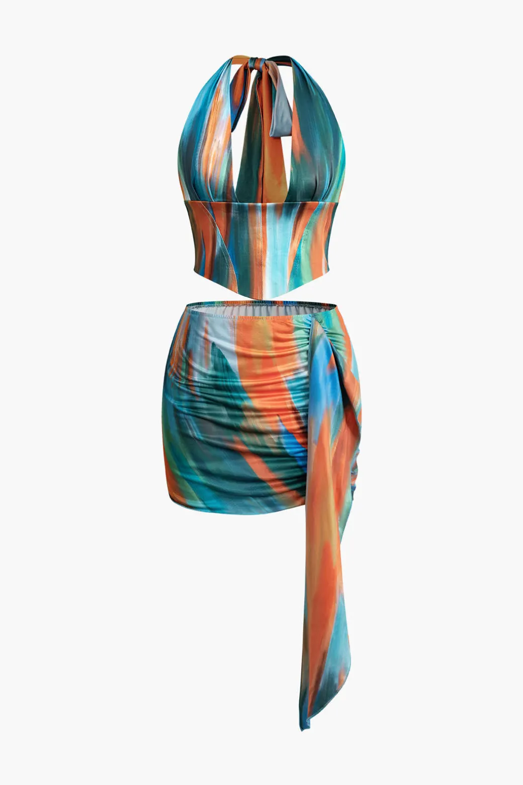 Sale Ombre Tie Halter Tank Top And Mini Skirt Set Skirt Sets | Vacation Sets