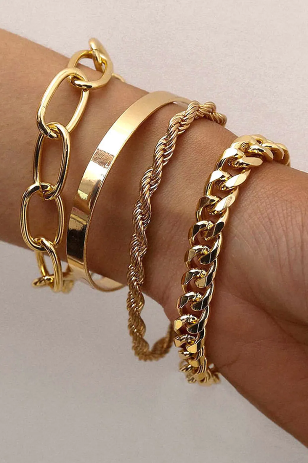 Cheap 4pc Cuban Chain Link Bracelet Set Bracelets | Accessories