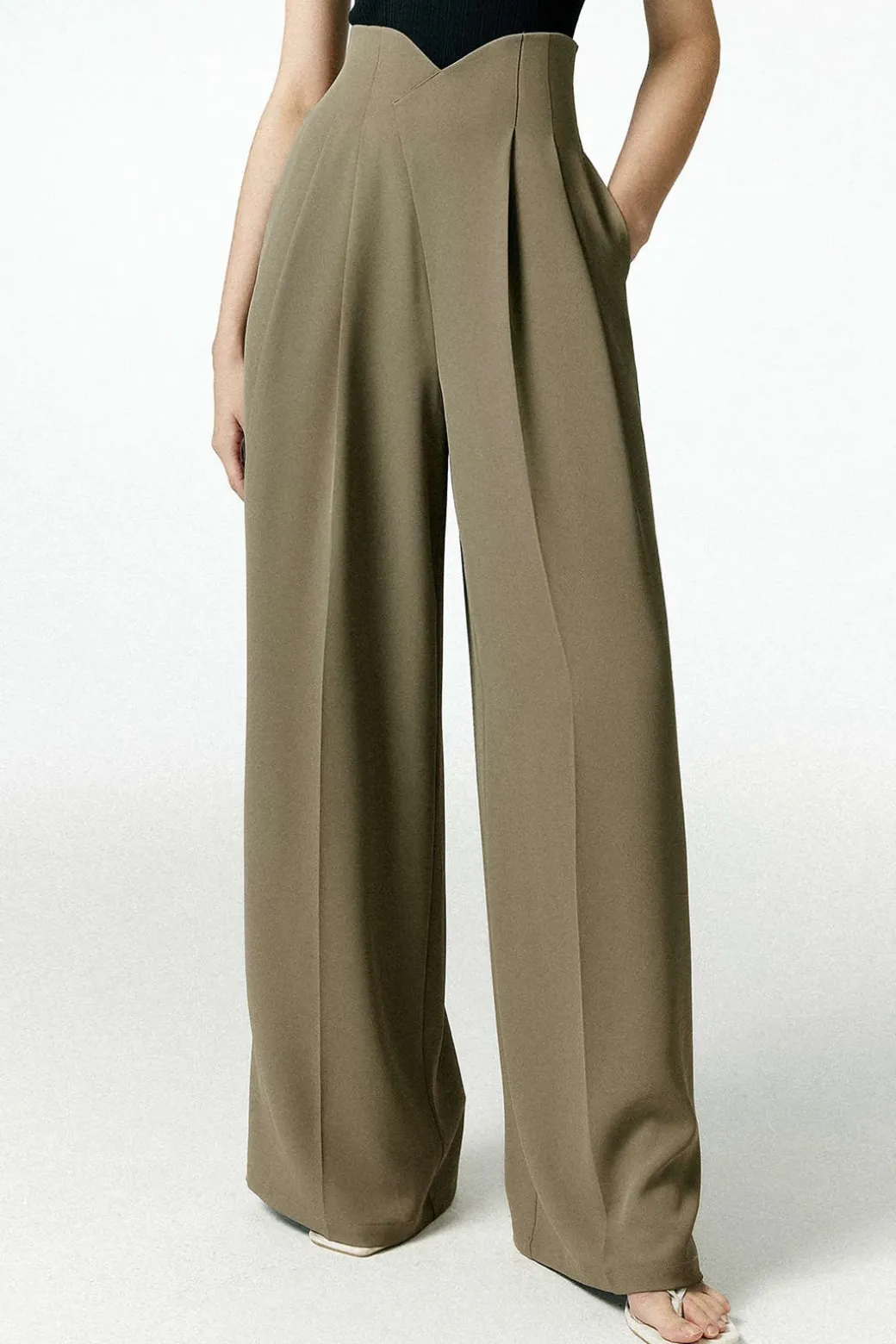 Cheap Pleated Asymmetrical Wide Leg Trousers Pants