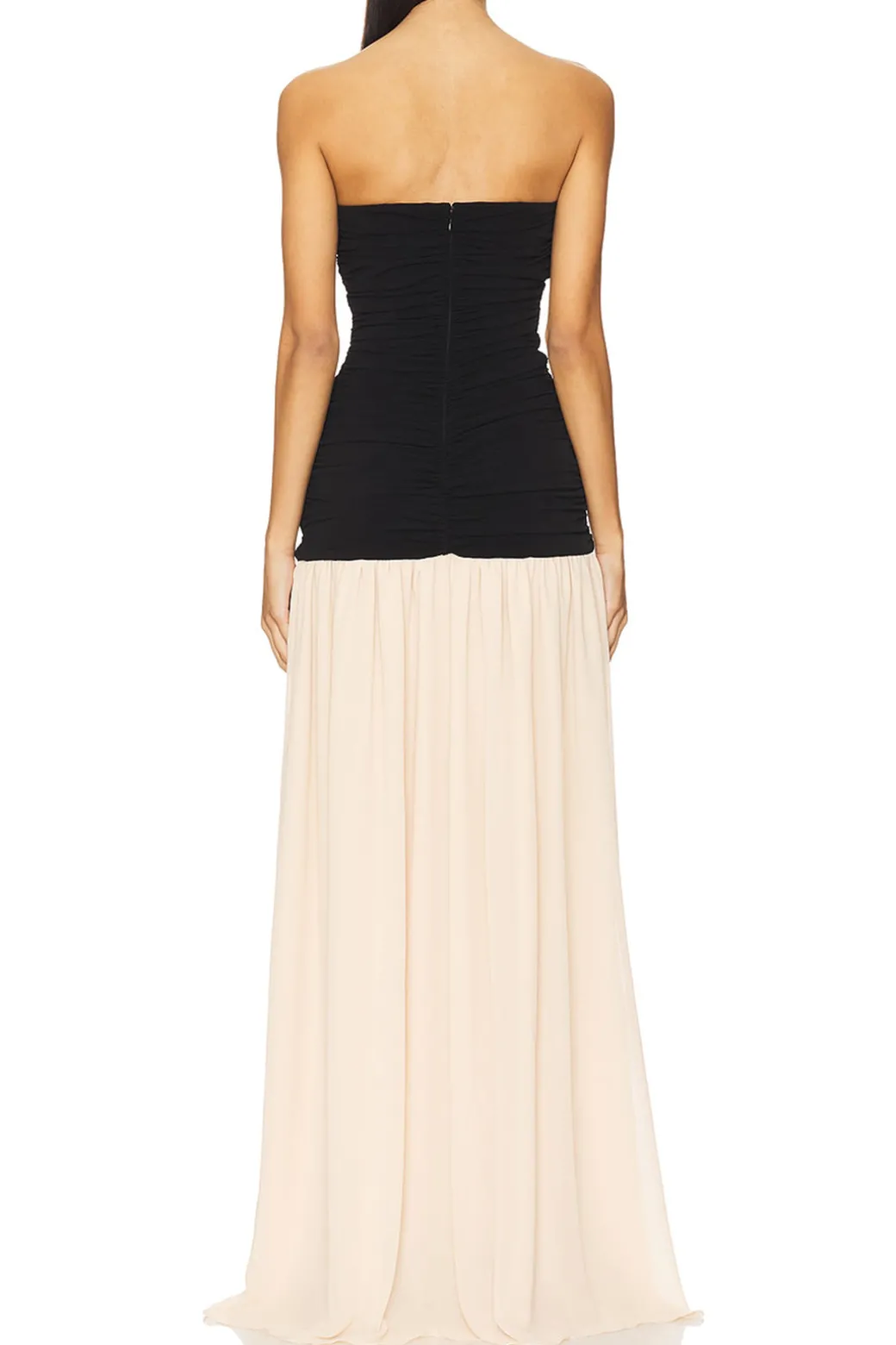 New Pleated Patchwork Slit Ruched Strapless Maxi Dress Maxi Dresses