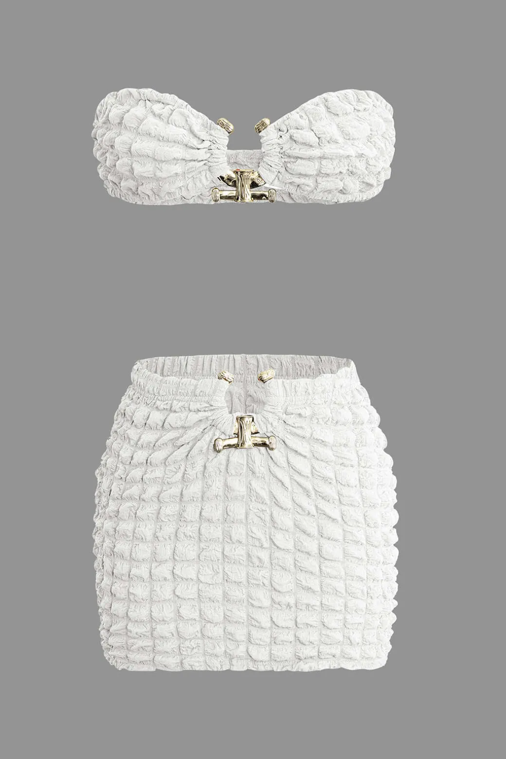 Flash Sale Popcorn Textured Tube Top And Mini Skirt Set Skirt Sets | Vacation Sets