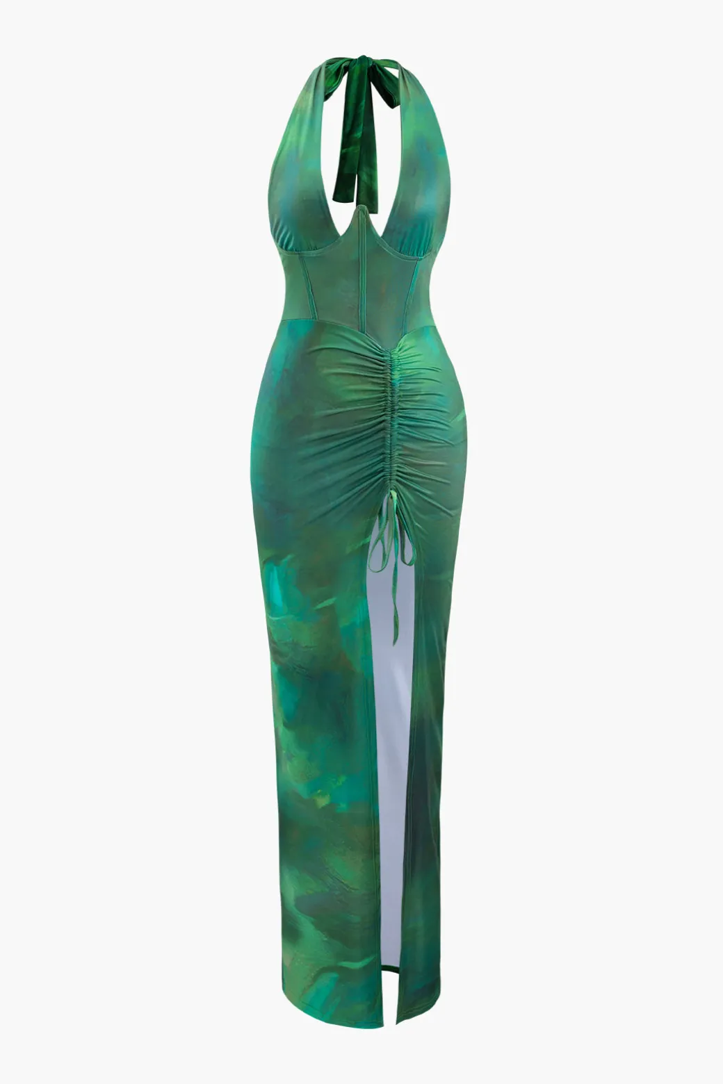 Flash Sale Printed Halter Corset Drawstring Slit Midi Dress Midi Dresses