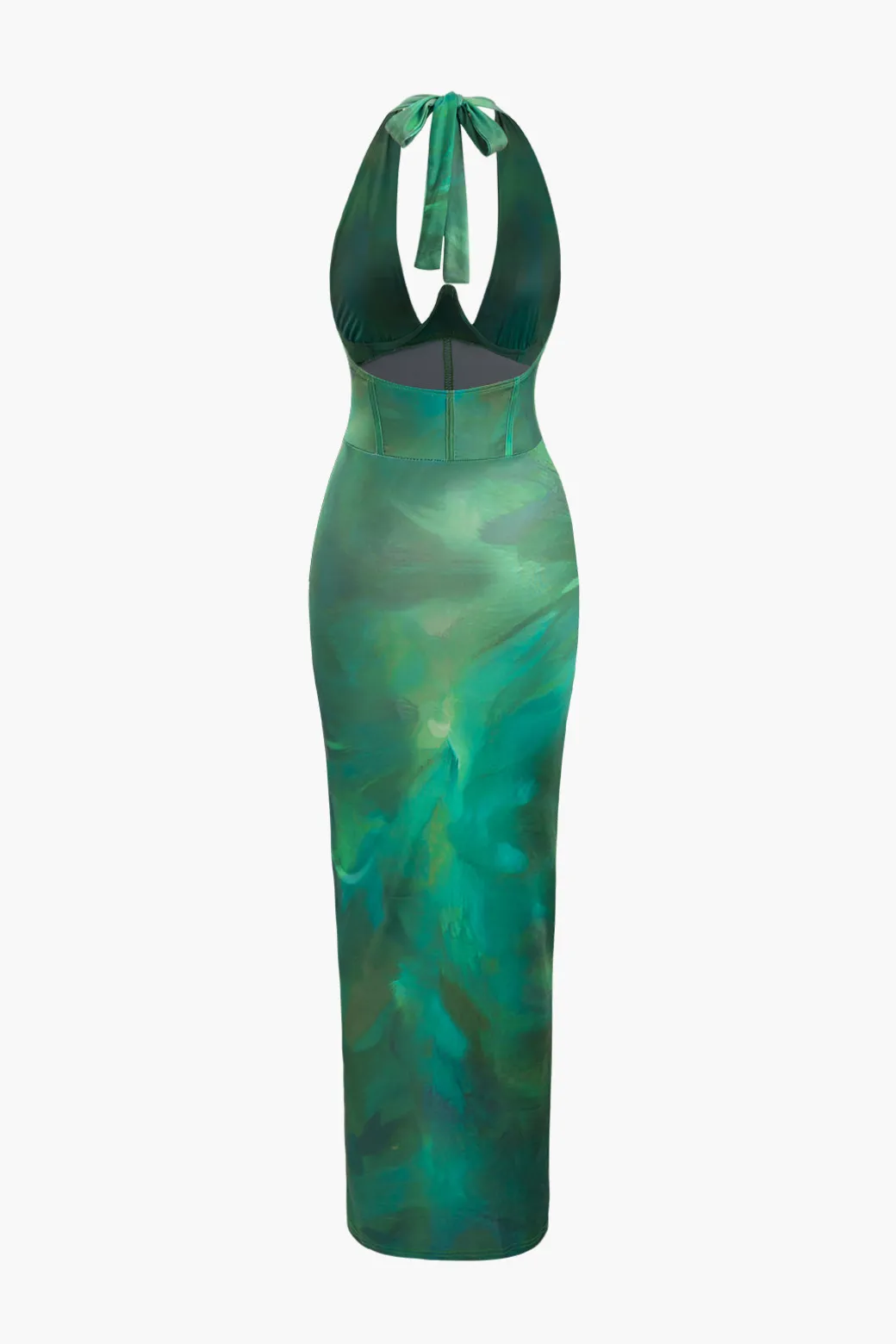 Flash Sale Printed Halter Corset Drawstring Slit Midi Dress Midi Dresses