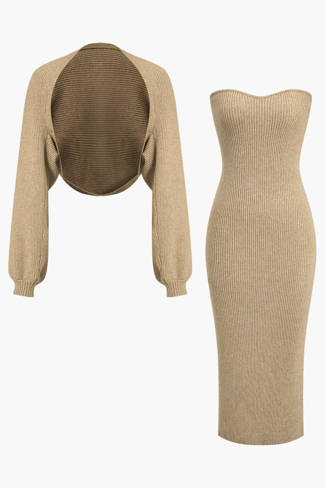 Store Ribbed Knit Strapless Midi Dress And Bolero Set Long Sleeve Dresses | Knitwear