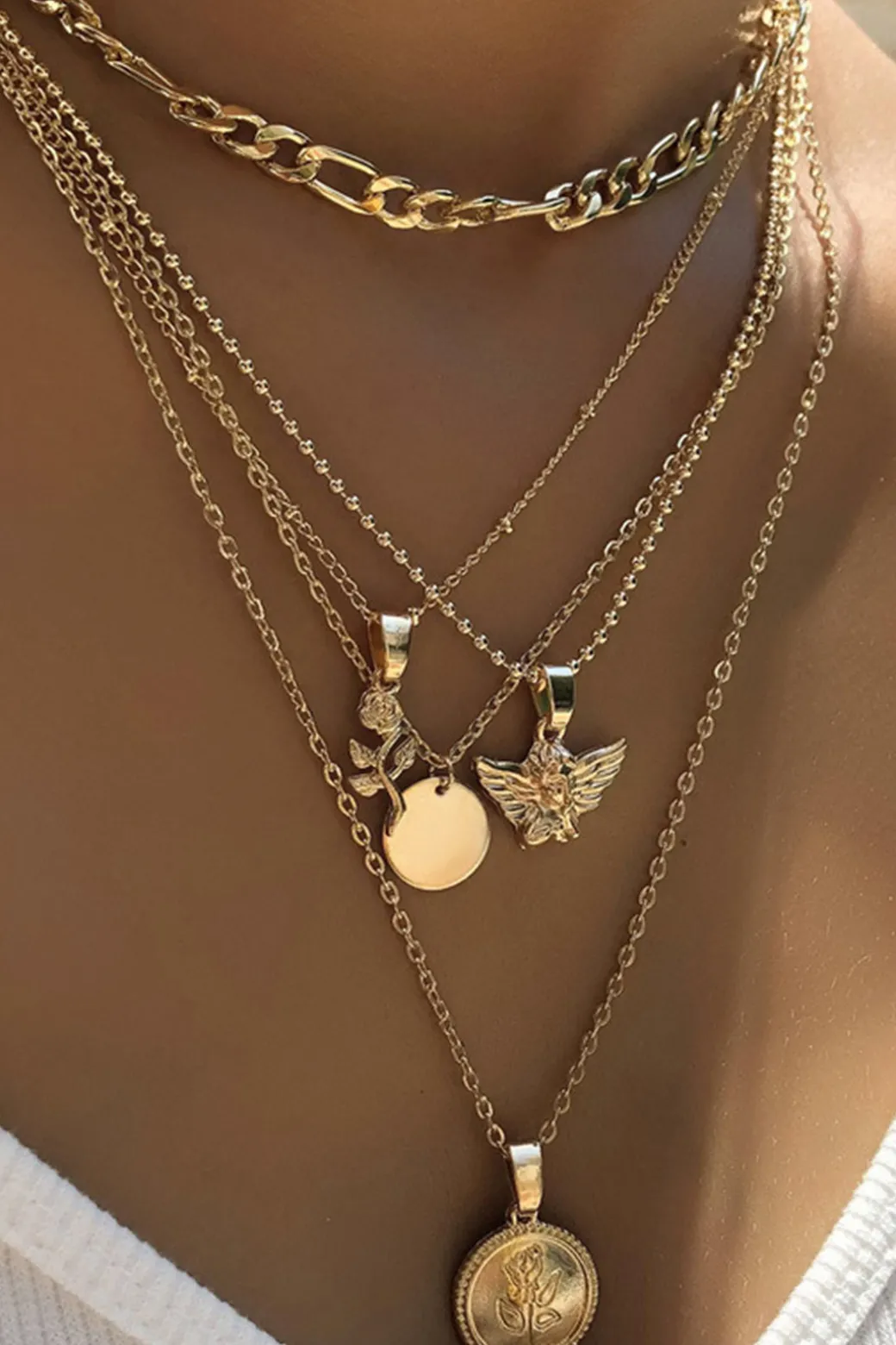 Best Sale Rose & Angel Layered Necklace Necklaces | Accessories