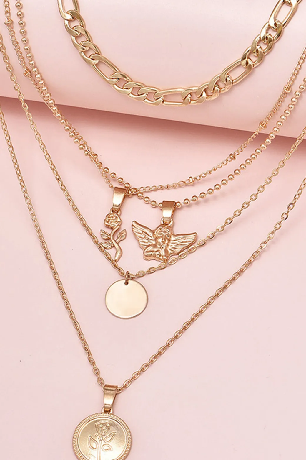 Best Sale Rose & Angel Layered Necklace Necklaces | Accessories