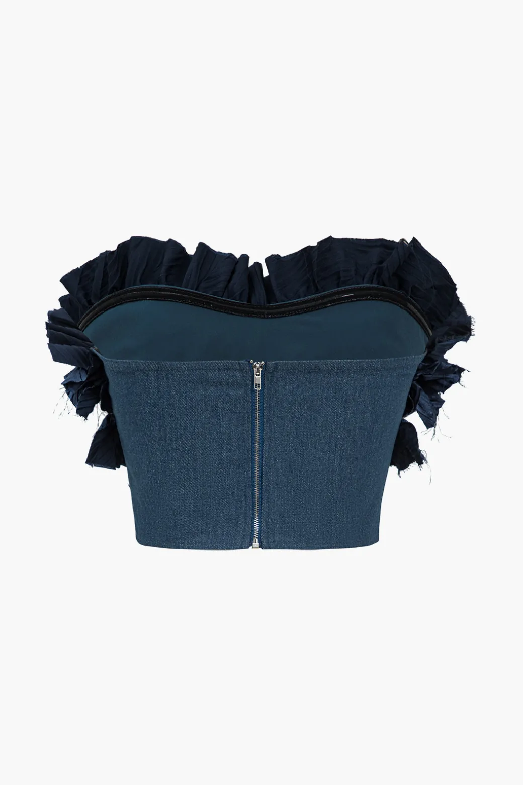 Cheap Ruched Zipper Denim Tube Top Tube Tops