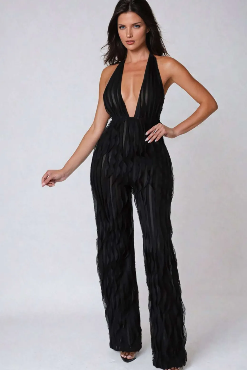 Best Ruffle Knot Halter Backless Jumpsuit Jumpsuits & Rompers