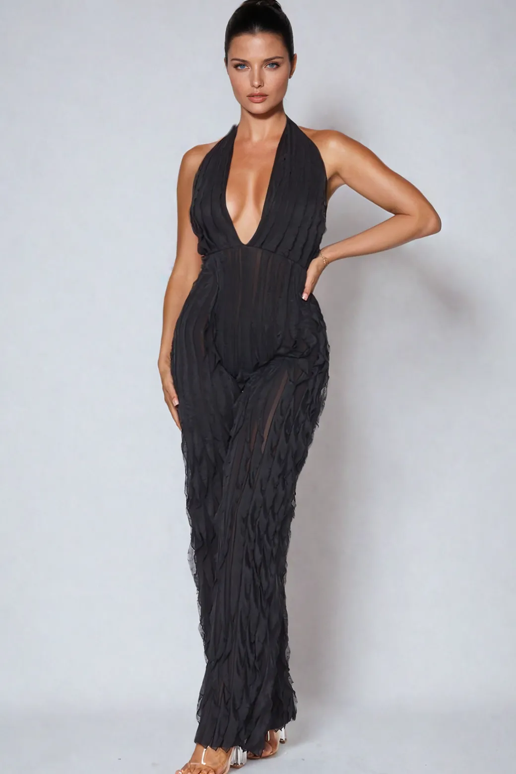 Best Ruffle Knot Halter Backless Jumpsuit Jumpsuits & Rompers