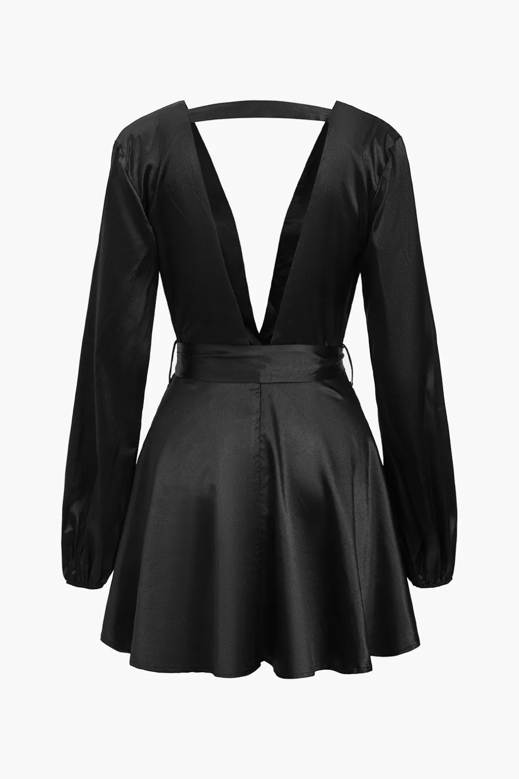 Cheap Satin Backless Belted V-neck Mini Dress Mini Dresses | Long Sleeve Dresses