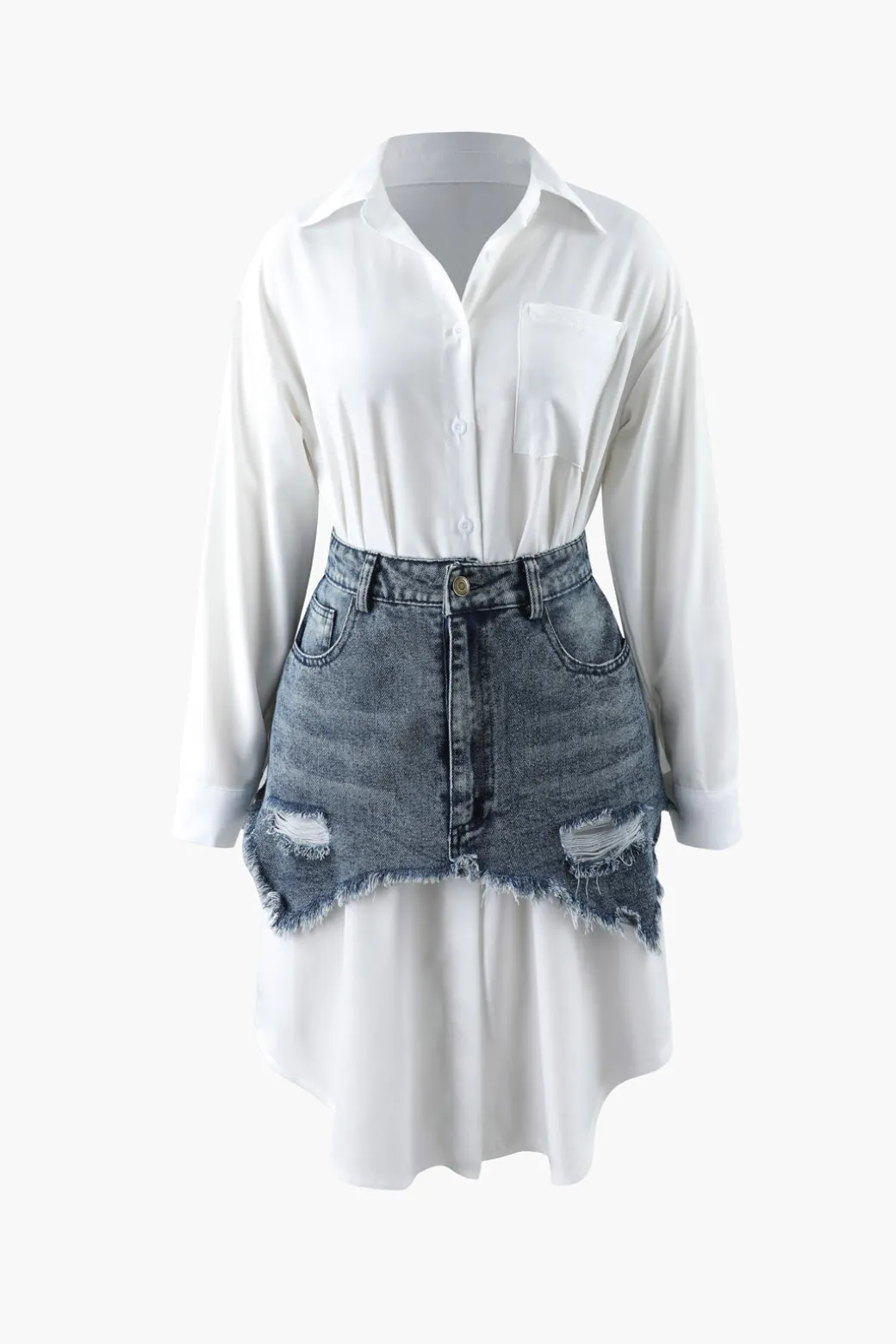 Cheap Shirt Dress And Denim Corset Two-piece Skirt Sets | Vacation Sets