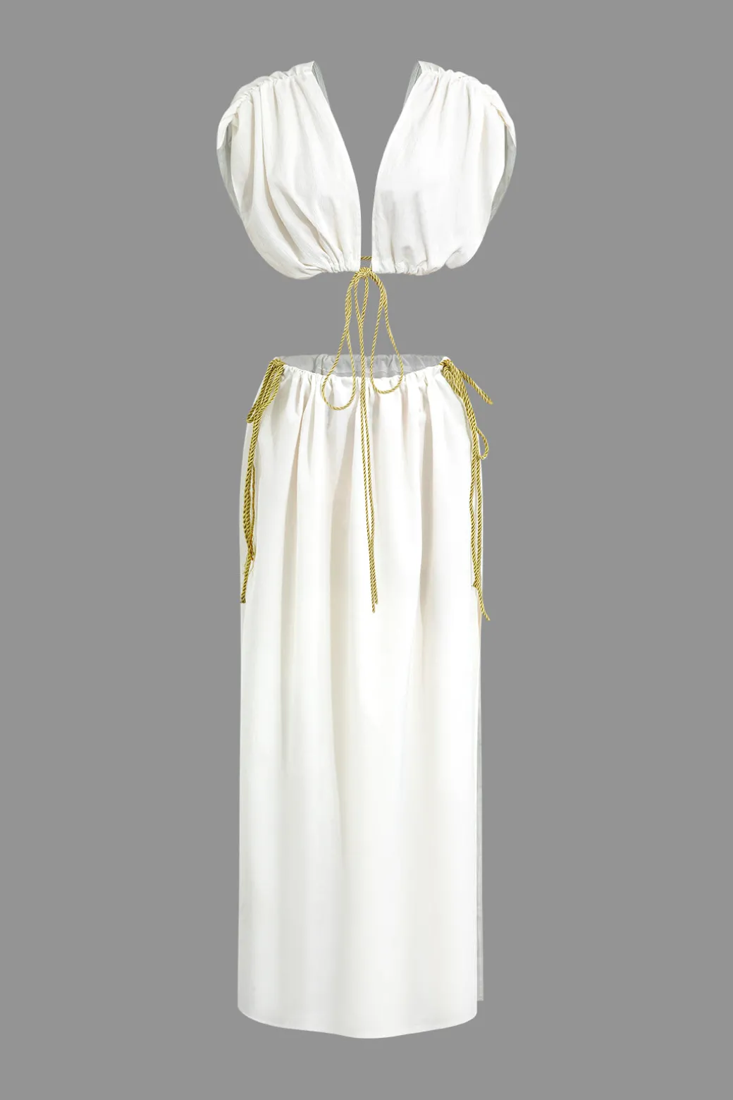 Cheap Sleeveless Deep V-Neck Crop Top And Tie Split Maxi Skirt Set Skirt Sets