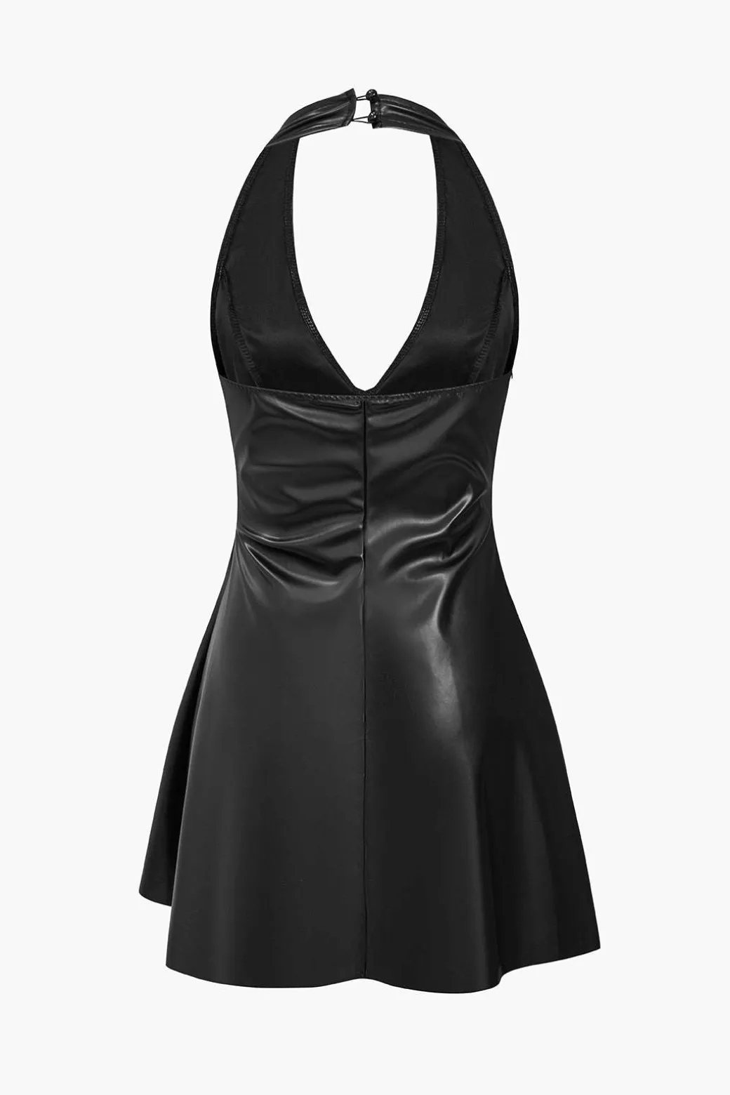 Flash Sale Solid Backless Halter Faux Leather Mini Dress Mini Dresses
