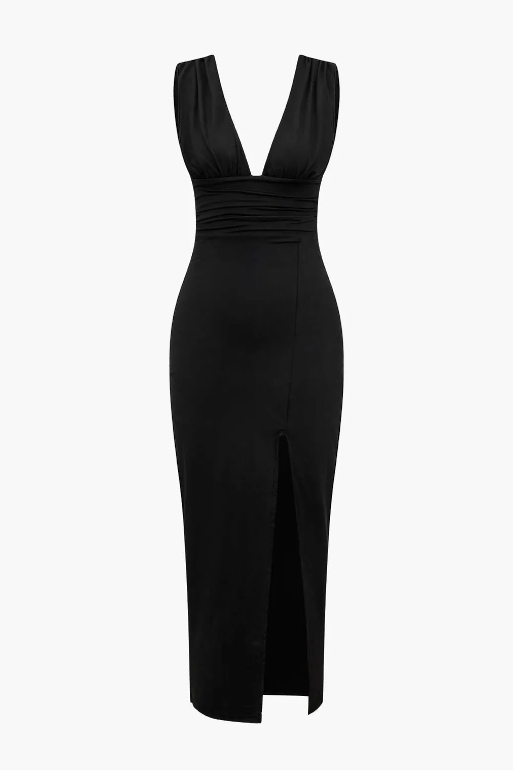 Best Solid Backless Ruched Slit Midi Dress Midi Dresses