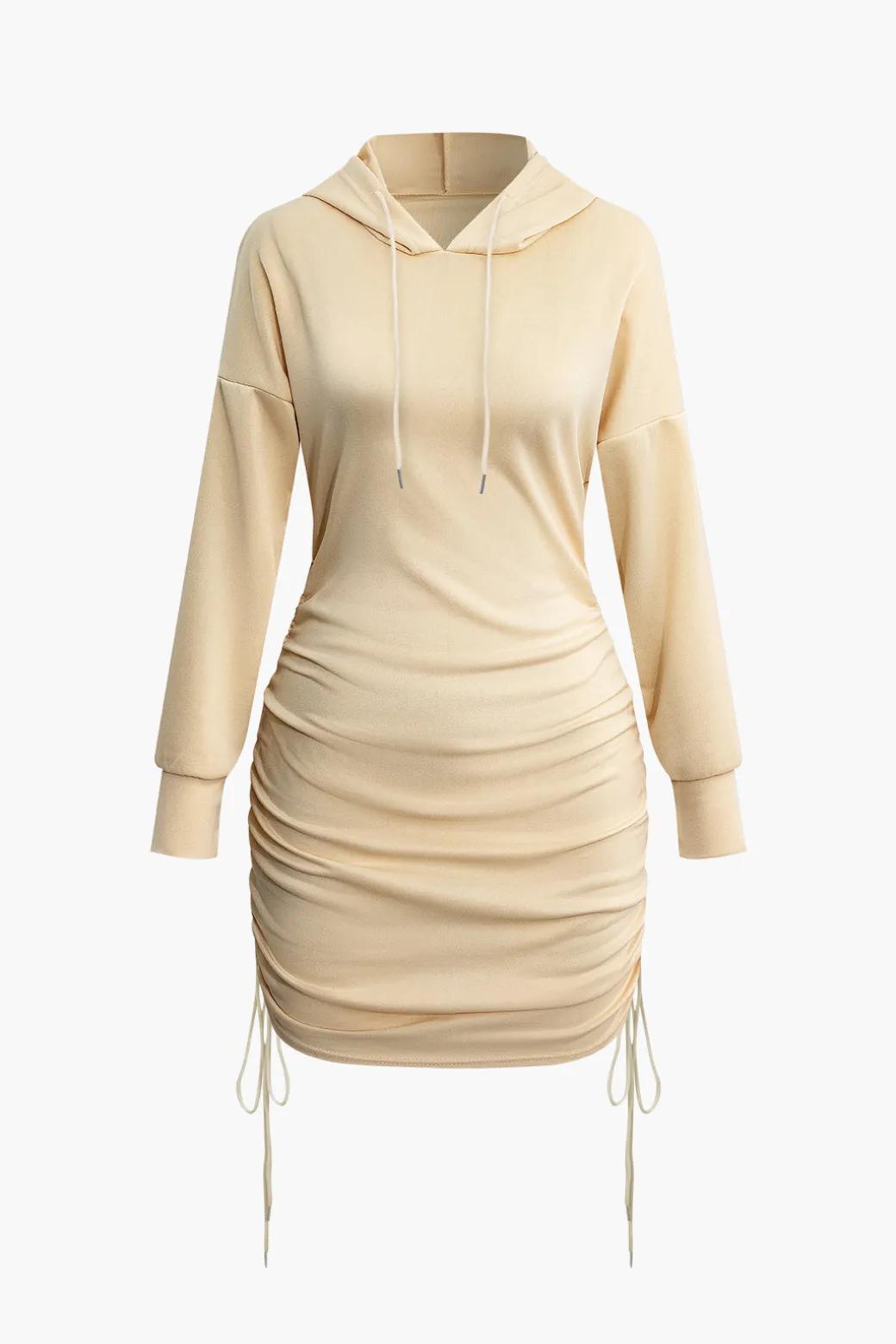 Cheap Solid Drawstring Hooded Mini Dress Long Sleeve Dresses | Mini Dresses