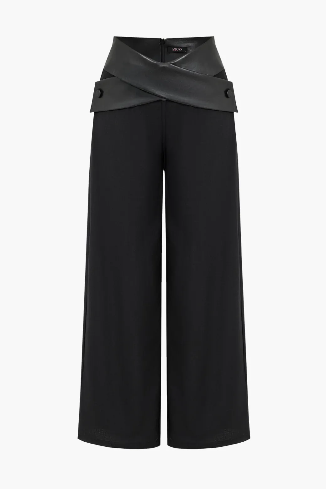 New Solid Faux Leather Patchwork High Waist Crossed Pocket Trousers Pants