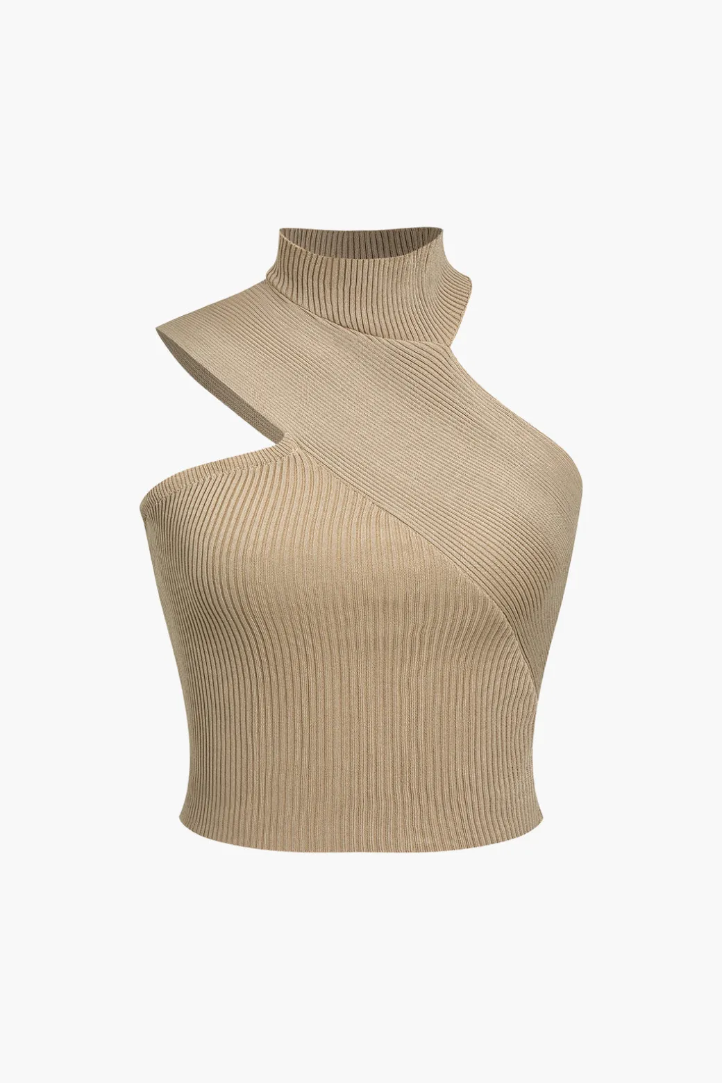 Best Solid Knit Asymmetrical Mock Neck Tank Top Knitwear | Knit Tops