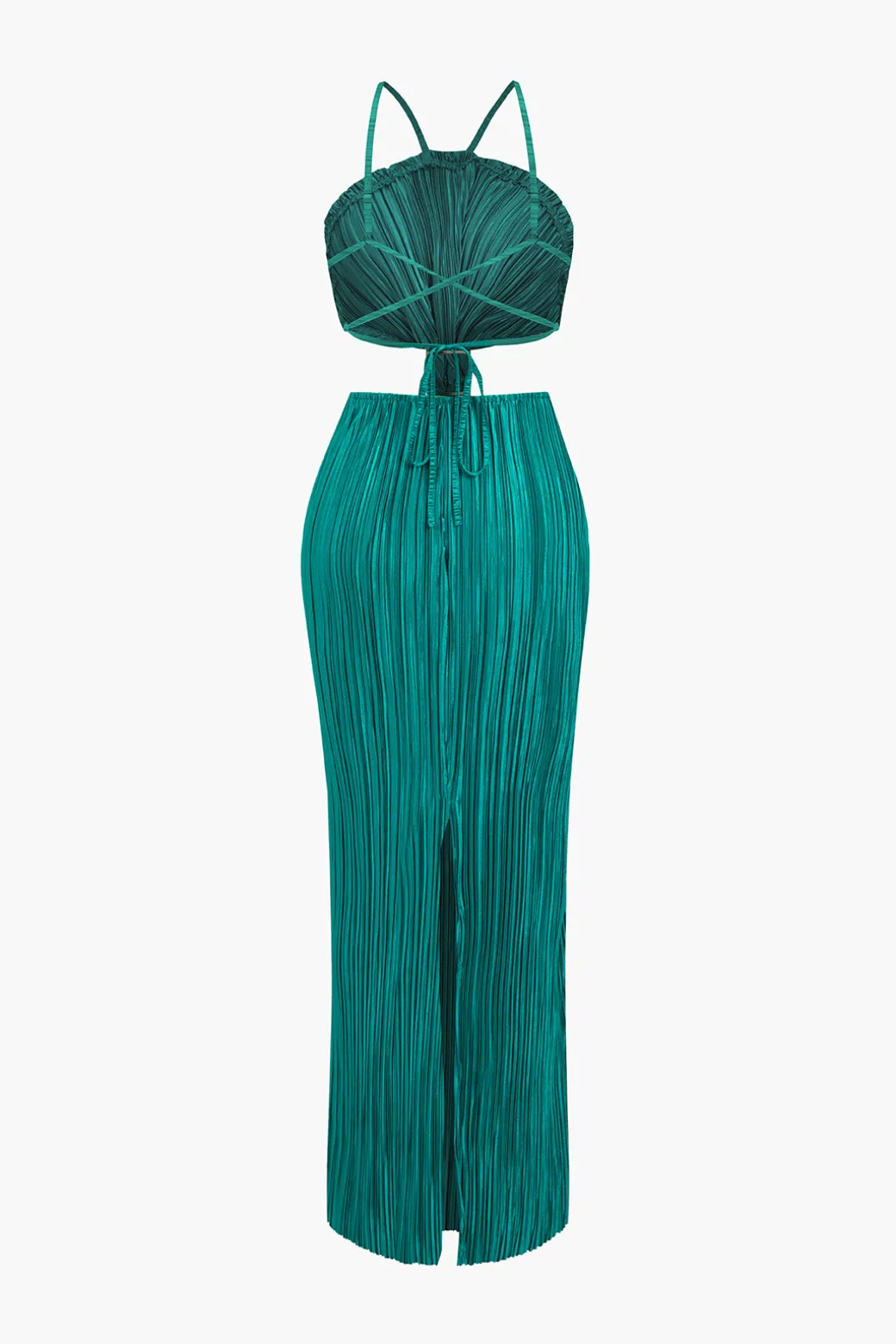 Online Solid Pleated Slit Maxi Dress Maxi Dresses