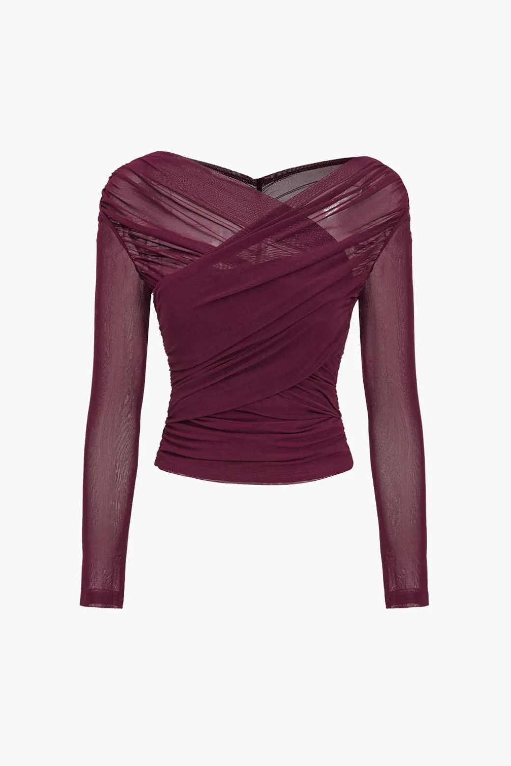 Best Solid Sheer Mesh Ruched Long-Sleeve Top Long Sleeve Tops | Long Sleeves Tops