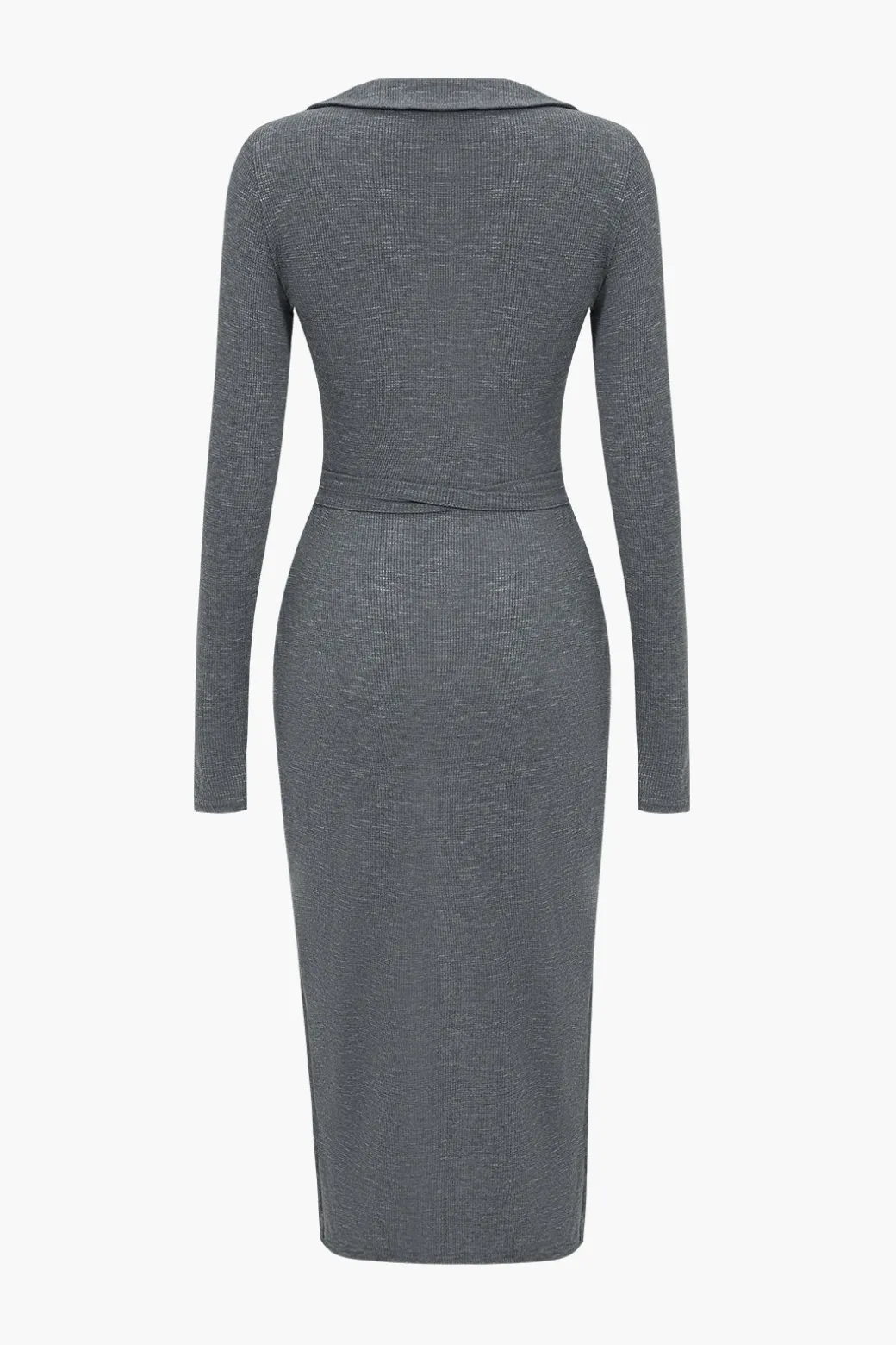 Best Sale Solid Tie Front Long Sleeve Midi Dress Long Sleeve Dresses | Midi Dresses