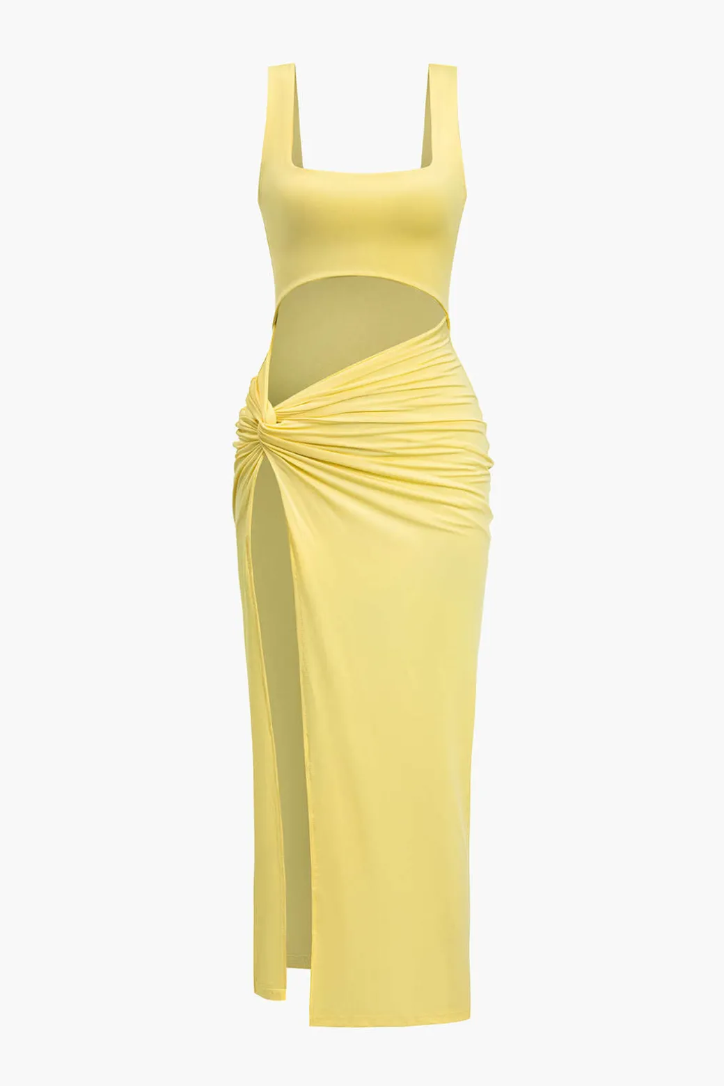 Outlet Solid Twist Front Cut Out Slit Midi Dress Midi Dresses