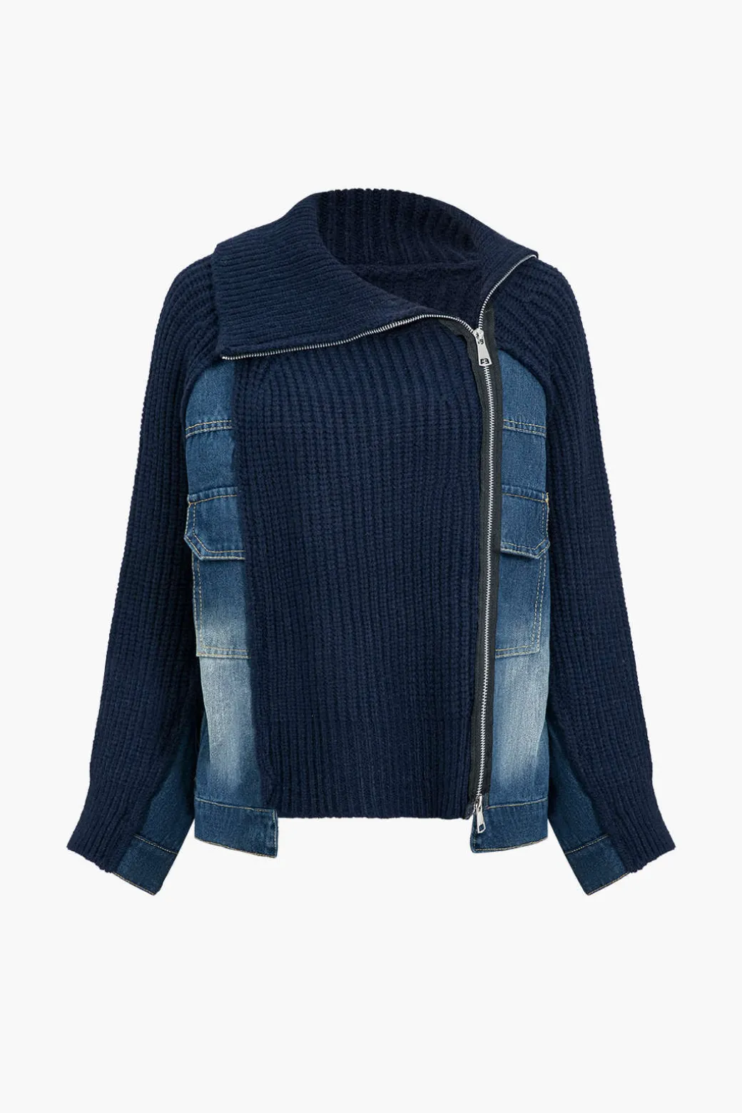 Best Solid Zipper Detail Patchwork Sweater Cardigan Outerwear | Outerwear