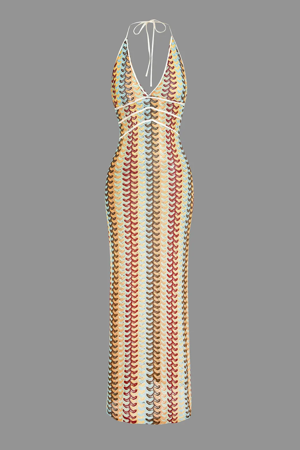 Best Sale Striped Crochet Halter V-neck Backless Slip Maxi Dress Maxi Dresses