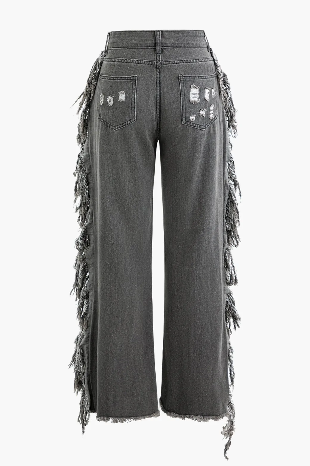 Flash Sale Tassel Ripped Frayed Straight Leg Jeans Jeans