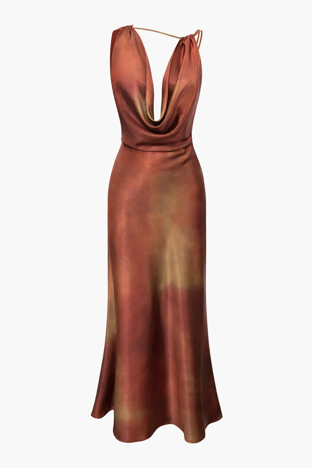 Shop Tie Dye Asymmetric Cowl Neck Satin Maxi Dress Maxi Dresses