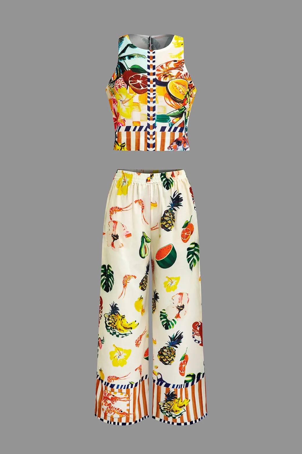 Store Tropical Print Tank Top And Pants Set Pant Sets