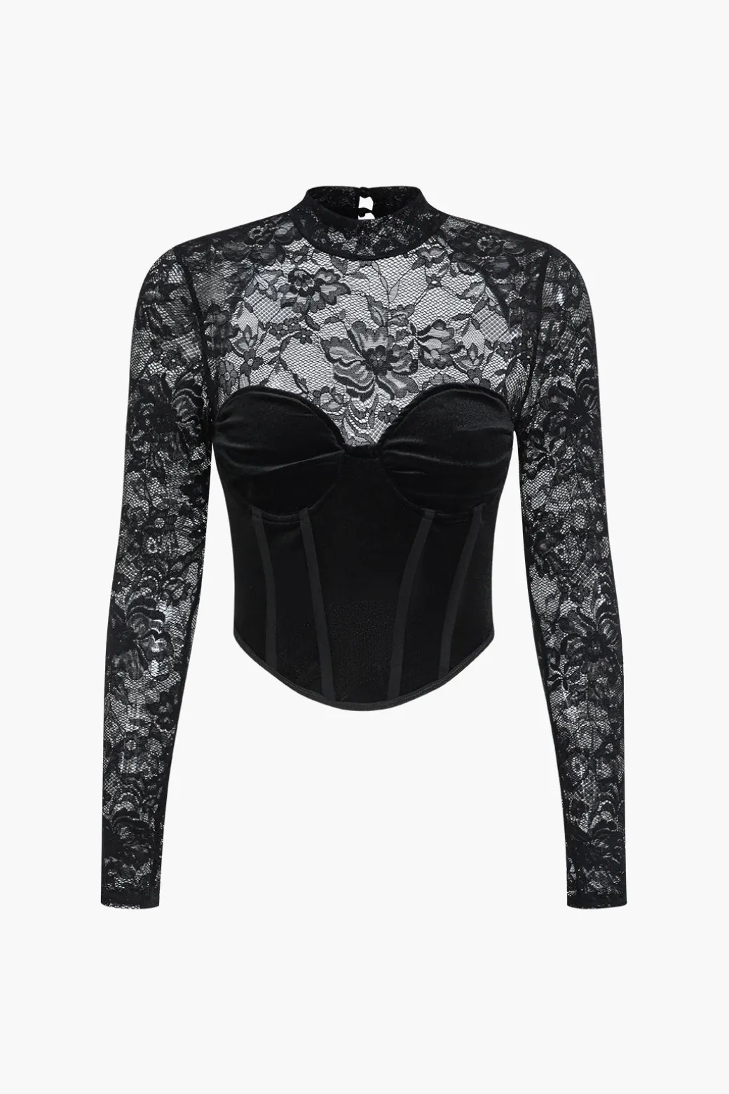 Fashion Velvet Patchwork Corset Backless Long-Sleeve Top Long Sleeve Tops | Long Sleeves Tops