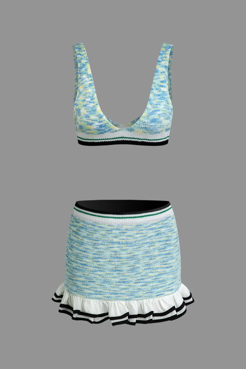 Cheap V-Neck Sleeveless Knit Tank Top And Ruffle Mini Skirt Set Knit Sets