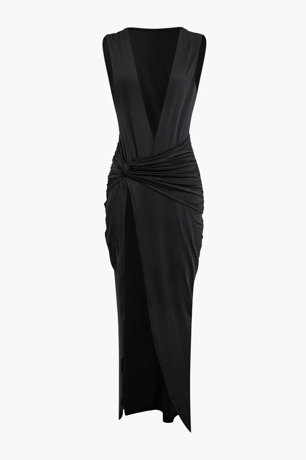 Best Sale Wrap Ruched Slit Deep V-neck Sleeveless Maxi Dress Maxi Dresses